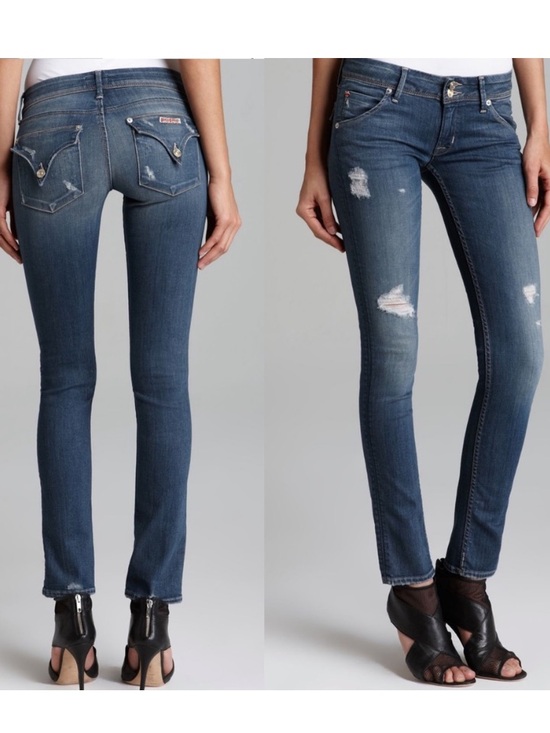 Hudson Jeans Denim - Hudson Collin Low Rise Stretch Skinny Jeans, 29, Vintage Florence Blue, Distress